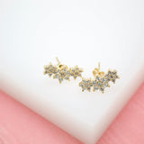 18K Gold Filled Three Flower Stud Earrings With CZ Cubic Zirconia Stones