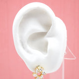 18K Gold Filled Huggies Earrings With SPIRAL Shaped Clear Oval CZ Cubic Zirconia Stones