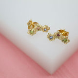 18K Gold Filled Flower Studs Earrings With CZ Cubic Zirconia Stones (L86)