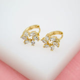 18K Gold Filled Huggies Earrings With SPIRAL Shaped Clear Oval CZ Cubic Zirconia Stones