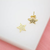 18K Gold Filled Star Stud Earrings With Micro CZ Stones
