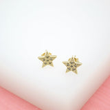 18K Gold Filled Star Stud Earrings With Micro CZ Stones