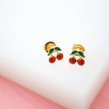 18K Gold Filled Red Cherries Stud Earrings