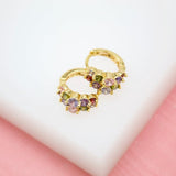 18K Gold Filled Huggies Earrings With MultiColor Round And Oval CZ Cubic Zirconia Stones (L73) (Style M)