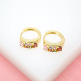 18K Gold Filled Huggies Earrings With MultiColor Round And Oval CZ Cubic Zirconia Stones