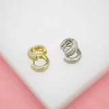 18K Gold Filled Thick Huggies Earrings With Cubic Zirconia Clear Stones (K234)