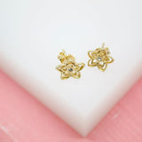 18K Gold Filled Star Flower Stud Earrings With A CZ Cubic Zirconia