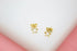 A pair of delicate gold star stud earrings rests on a white display surface.