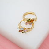 18K Gold Filled Huggies Earrings With Rectangle GREEN CZ Cubic Zirconia Stones (STYLE G)