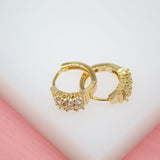 18K Gold Filled Huggies Earrings With Round CZ Cubic Zirconia Stones (STYLE C)