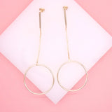 18K Gold Filled Round Long Dangle Earrings (K159)
