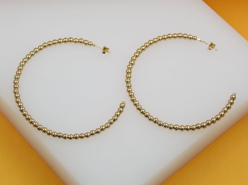 18K Gold Thin Beaded Open Hoop Earrings (K58,K59,K76,K77,K297)