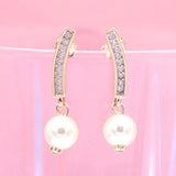 18K Gold Filled CZ Pearl Dangle Earrings (K254)