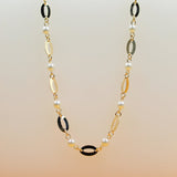 18K Gold Filled Pearl Oval Link Chain Necklace (F11A)