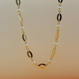 18K Gold Filled Pearl Oval Link Chain Necklace (F11A)