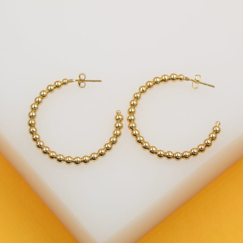 18K Gold Thin Beaded Open Hoop Earrings (K58,K59,K76,K77,K297)