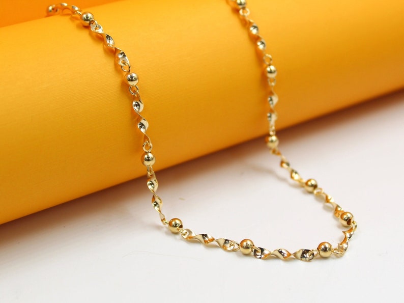18K Gold Filled Beaded Twisted Chain Bracelet