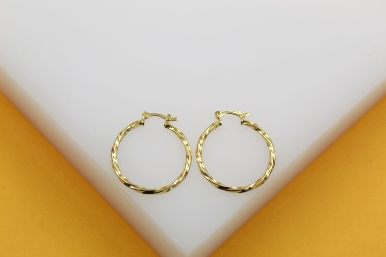 18K Gold Filled 2mm Twisted Hoops Lever Back Earrings | Gold Twisted Hoop Earring (J104)