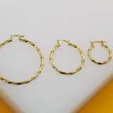 18K Gold Filled 2mm Twisted Hoops Lever Back Earrings | Gold Twisted Hoop Earring (J104)