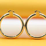 18K Gold Filled Thick Chunky Lever Back Hoop Earrings(J21, J22)