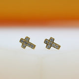 18K Gold Filled CZ Crucifix Stud Earrings