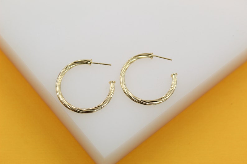 18K Gold Filled 3mm Twisted Open Hoop Earrings (L305, L306, L307, L308, L309, L310)