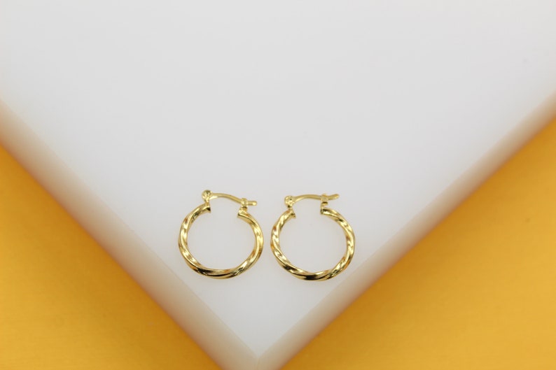 18K Gold Filled 2mm Twisted Hoops Lever Back Earrings | Gold Twisted Hoop Earring (J104)