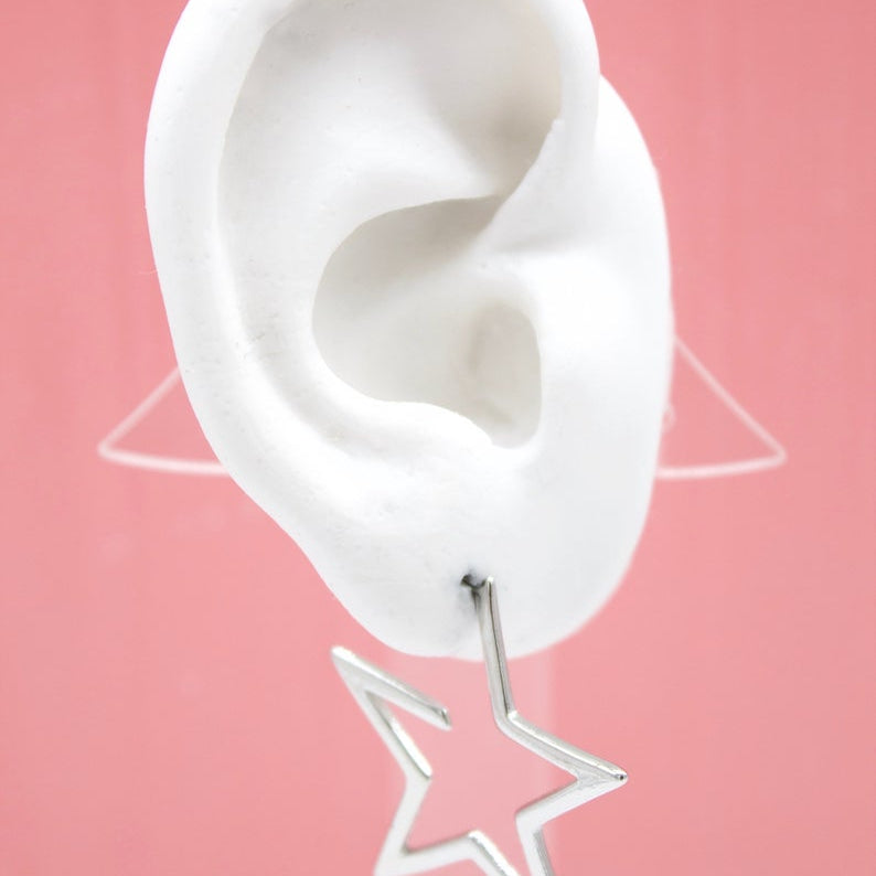 18K Rhodium Filled Open Star Hoop Modern Minimalist Stud Earrings