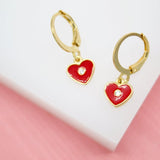 18K Gold Filled Heart Huggies Earrings With CZ Stone (L162)